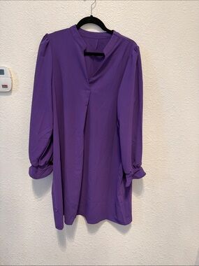 Purple V-Neck Long Sleeve Tunic Dress
